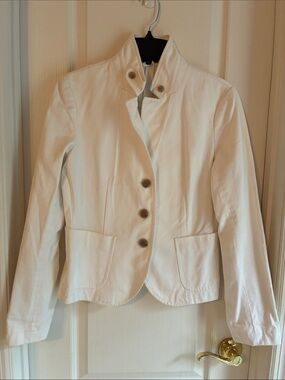 J. Crew Denim Cropped Blazer Ivory/white M